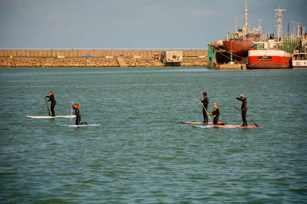 Suppers op een stand-up paddle board op een rustige gracht
