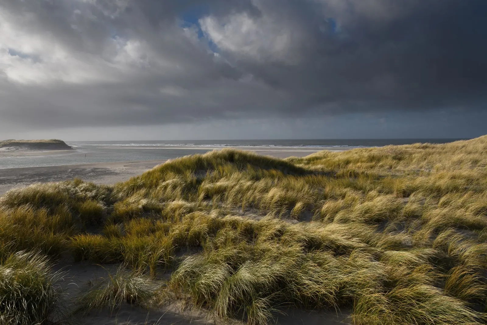 Regenachtige dag aan het strand bij de duinen in Zeeland
